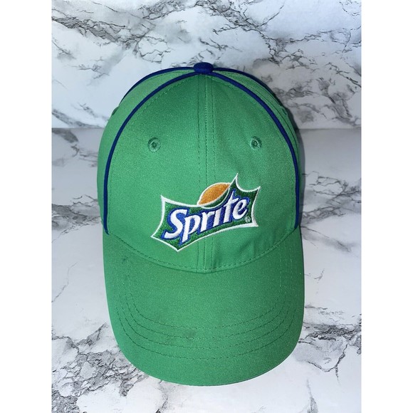 HTT Recycled Sprite Soda Logo Embroidered Blue Piping 6 Panel Fastner Cap Hat - Picture 1 of 12